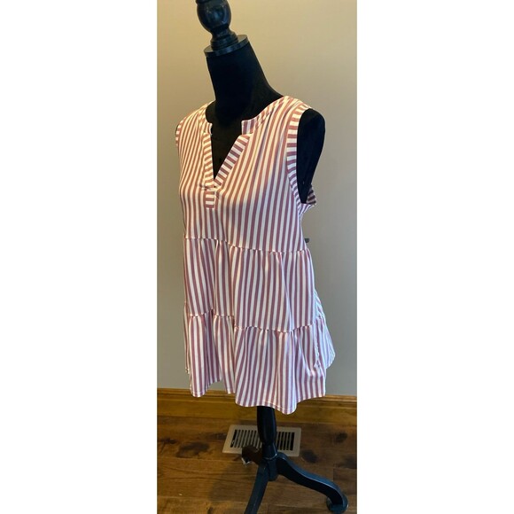 Sew In Love Top Size Large Tiered V Neck Sleeveless  Pink Striped Summer Blouse - Picture 4 of 11
